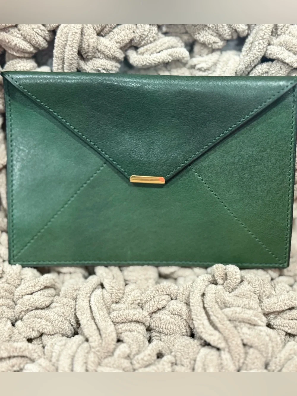 Mignon Paris Vintage Green Leather Envelope Case Passport Wallet Made in France